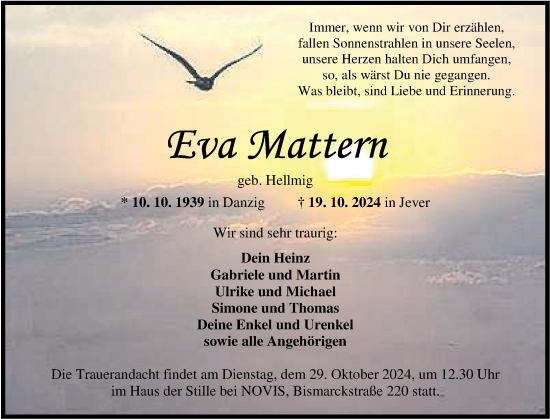 Traueranzeige von Eva Mattern von WZ/JW/AH