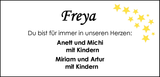 Traueranzeige von Freya Brachthäuser von Nordwest-Zeitung