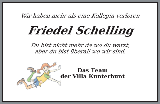 Traueranzeige von Friedel Schelling von Nordwest-Zeitung