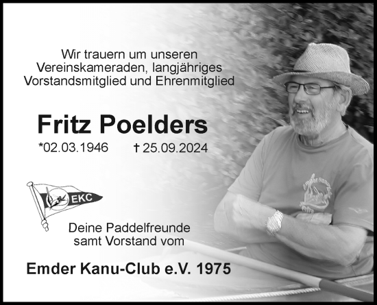 Traueranzeige von Fritz Poelders von Emder Zeitung