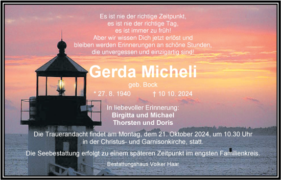 Traueranzeige von Gerda Micheli von WZ/JW/AH
