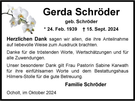 Traueranzeige von Gerda Schröder von Nordwest-Zeitung