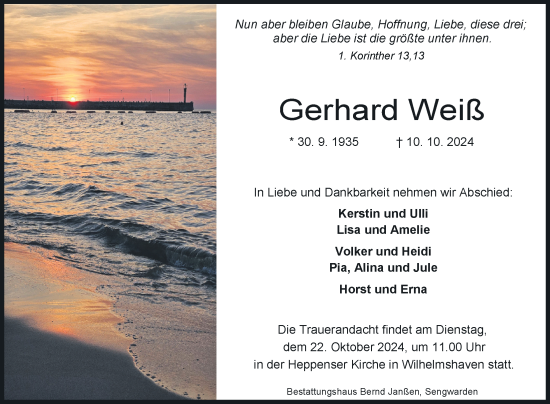 Traueranzeige von Gerhard Weiß von WZ/JW/AH