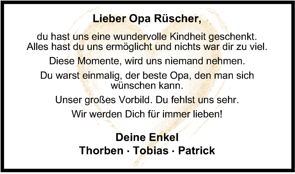  Traueranzeige für Gerold Rüscher vom 12.10.2024 aus Nordwest-Zeitung