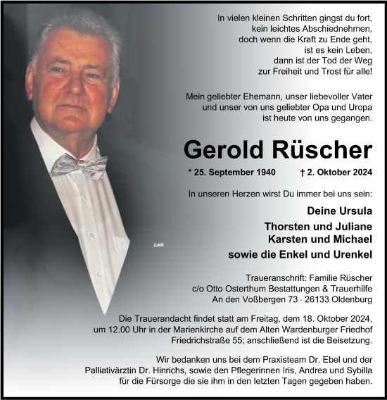 Traueranzeige von Gerold Rüscher von Nordwest-Zeitung