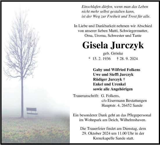 Traueranzeige von Gisela Jurczyk von WZ/JW/AH