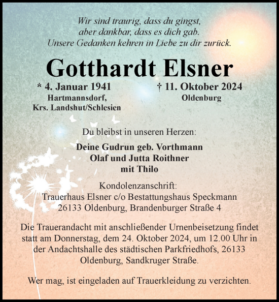 Traueranzeige von Gotthardt Elsner von Nordwest-Zeitung