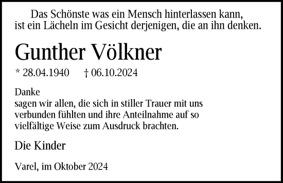 Traueranzeige von Gunther Völkner von Nordwest-Zeitung