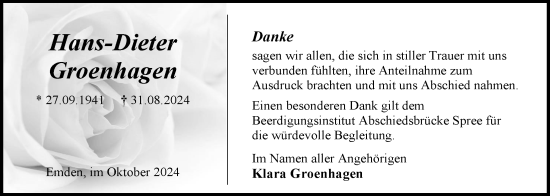 Traueranzeige von Hans-Dieter Groenhagen von Emder Zeitung