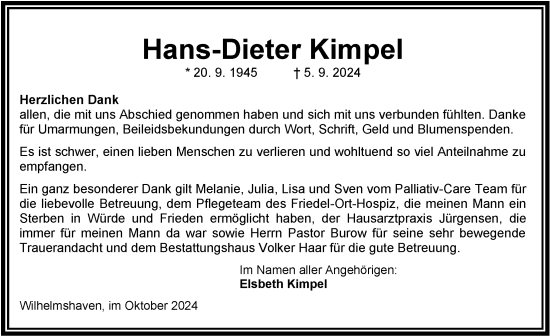 Traueranzeige von Hans-Dieter Kimpel von WZ/JW/AH