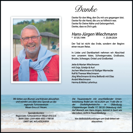 Traueranzeige von Hans-Jürgen Wiechmann von Nordwest-Zeitung