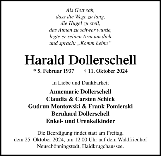 Traueranzeige von Harald Dollerschell von Nordwest-Zeitung