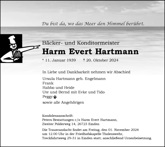 Traueranzeige von Harm Evert Hartmann von Emder Zeitung