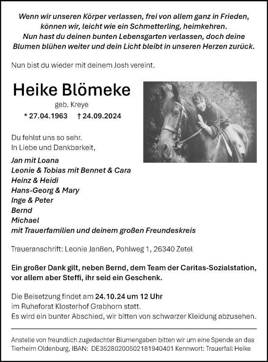 Traueranzeige von Heike Blömeke von Nordwest-Zeitung