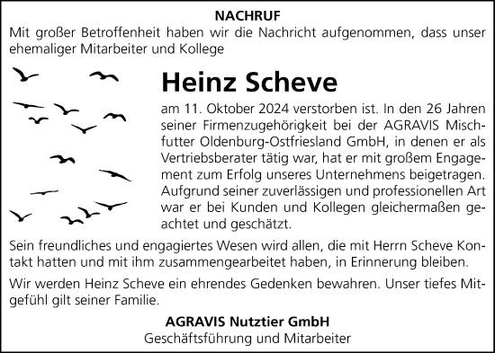 Traueranzeige von Heinz Scheve von Nordwest-Zeitung