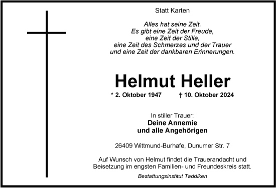 Traueranzeige von Helmut Heller von WZ/JW/AH