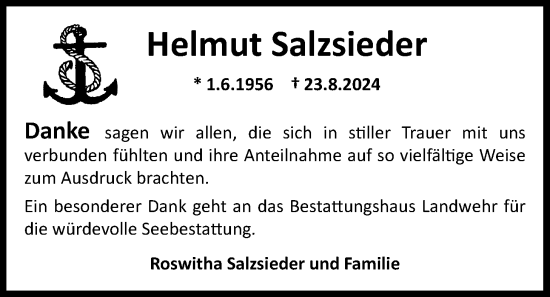 Traueranzeige von Helmut Salzsieder von Nordwest-Zeitung