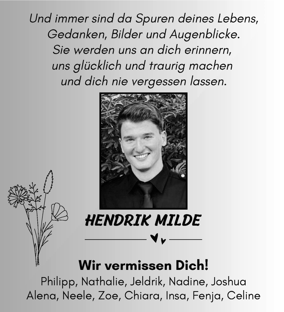  Traueranzeige für Hendrik Milde vom 12.10.2024 aus Nordwest-Zeitung