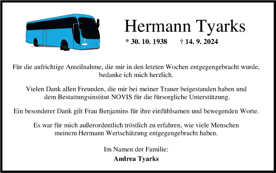 Traueranzeige von Hermann Tyarks von WZ/JW/AH