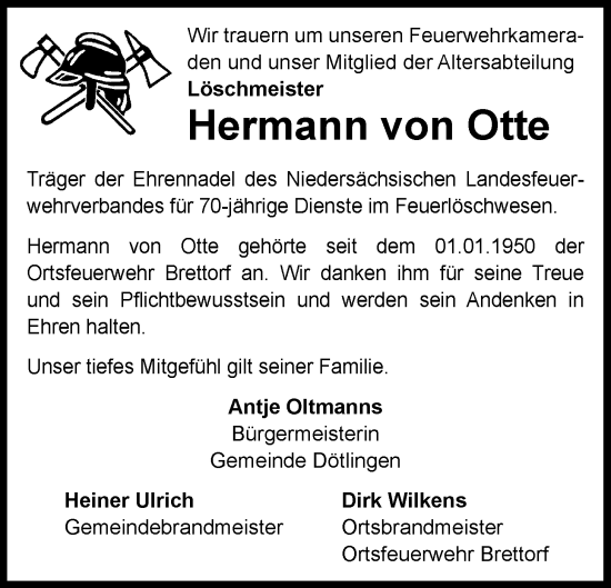 Traueranzeige von Hermann von Otte von Nordwest-Zeitung