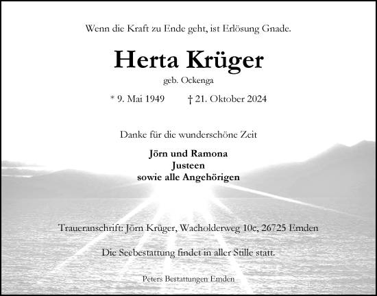 Traueranzeige von Herta Krüger von Emder Zeitung