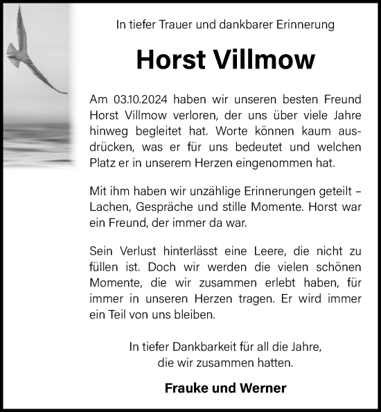 Traueranzeige von Horst Villmow von WZ/JW/AH