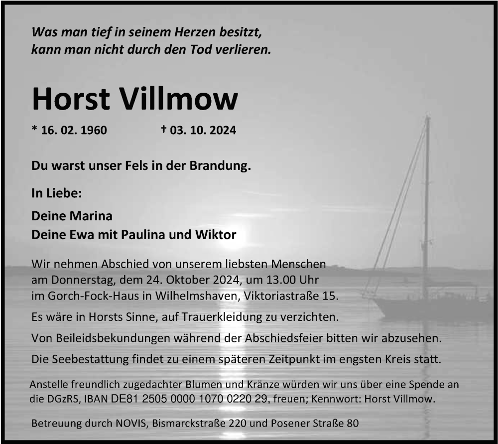  Traueranzeige für Horst Villmow vom 19.10.2024 aus WZ/JW/AH