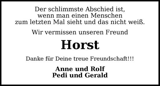 Traueranzeige von Horst Villmow von WZ/JW/AH