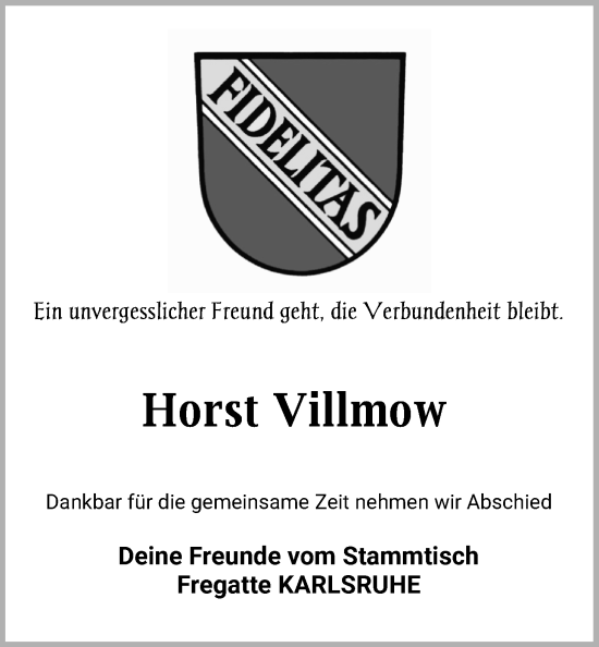 Traueranzeige von Horst Villmow von WZ/JW/AH