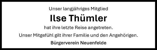 Traueranzeige von Ilse Thümler von Nordwest-Zeitung
