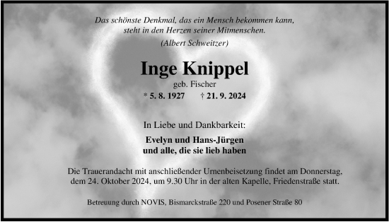 Traueranzeige von Inge Knippel von WZ/JW/AH