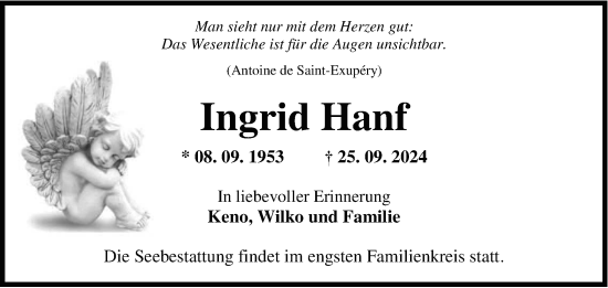 Traueranzeige von Ingrid Hanf von WZ/JW/AH