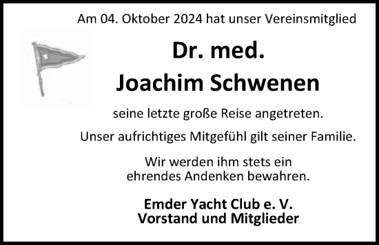 Traueranzeige von Joachim Schwenen von Emder Zeitung