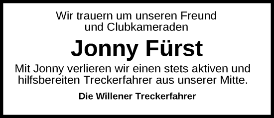 Traueranzeige von Jonny Fürst von WZ/JW/AH