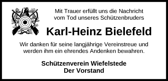 Traueranzeige von Karl-Heinz Bielefeld von Nordwest-Zeitung