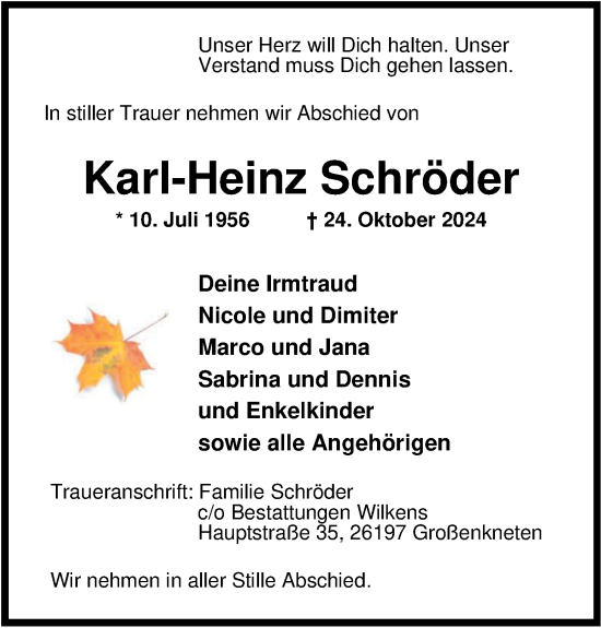 Traueranzeige von Karl-Heinz Schröder von Nordwest-Zeitung