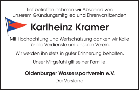 Traueranzeige von Karlheinz Kramer von Nordwest-Zeitung