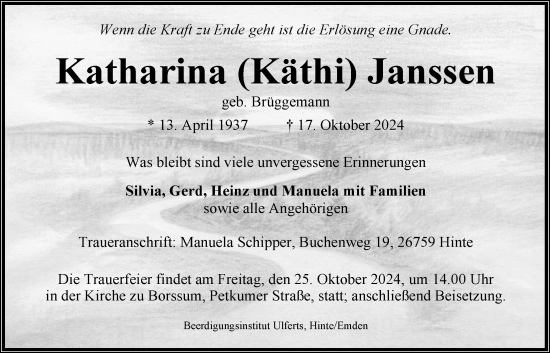 Traueranzeige von Katharina Janssen von Emder Zeitung