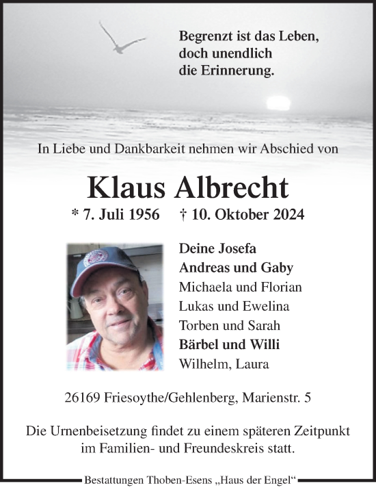 Traueranzeige von Klaus Albrecht von Nordwest-Zeitung