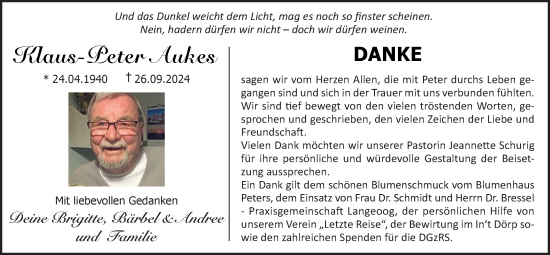Traueranzeige von Klaus-Peter Aukes von WZ/JW/AH