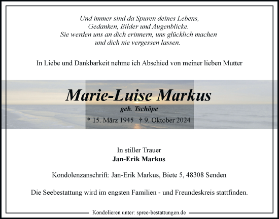 Traueranzeige von Marie-Luise Markus von Emder Zeitung