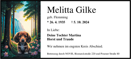 Traueranzeige von Melitta Gilke von WZ/JW/AH