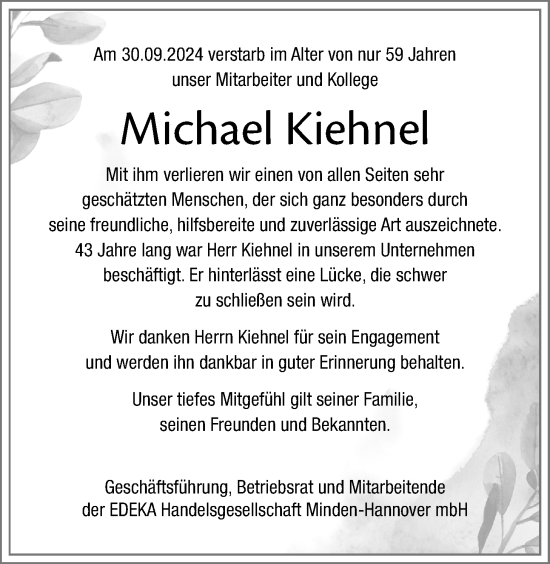 Traueranzeige von Michael Kiehnel von Nordwest-Zeitung
