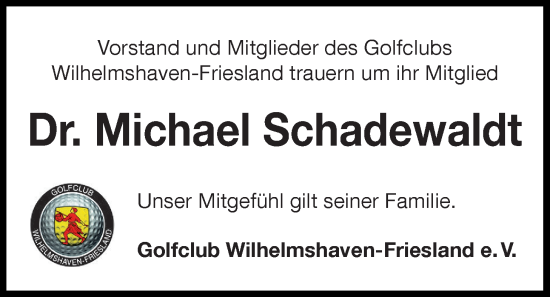 Traueranzeige von Michael Schadewaldt von WZ/JW/AH