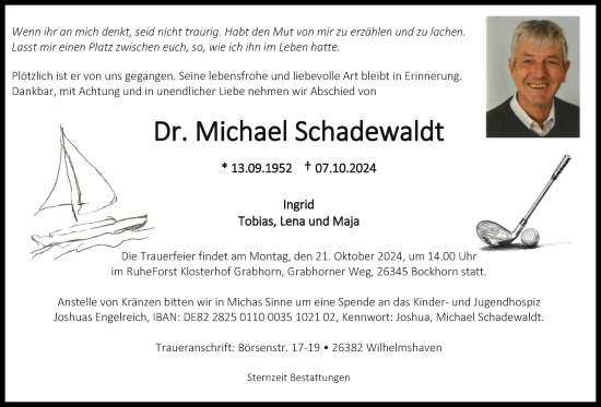 Traueranzeige von Michael Schadewaldt von WZ/JW/AH