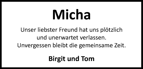 Traueranzeige von Michael Schadewaldt von WZ/JW/AH