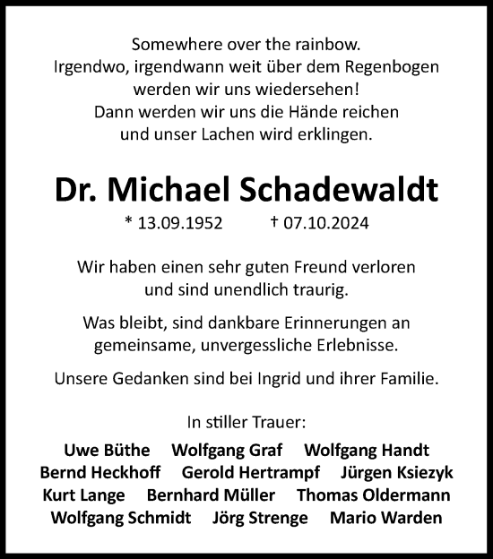 Traueranzeige von Michael Schadewaldt von WZ/JW/AH