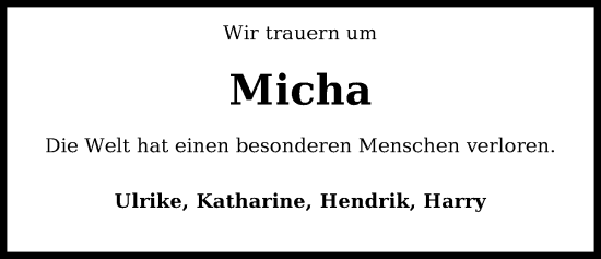 Traueranzeige von Michael Schadewaldt von WZ/JW/AH