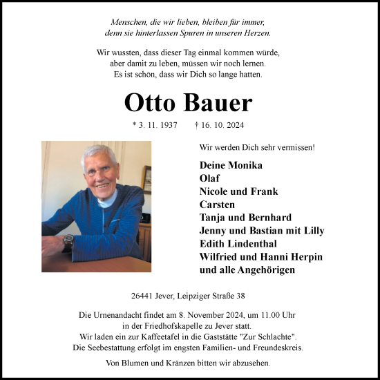 Traueranzeige von Otto Bauer von WZ/JW/AH