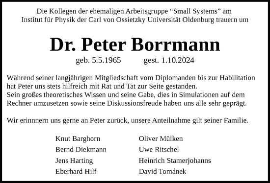 Traueranzeige von Peter Borrmann von Nordwest-Zeitung